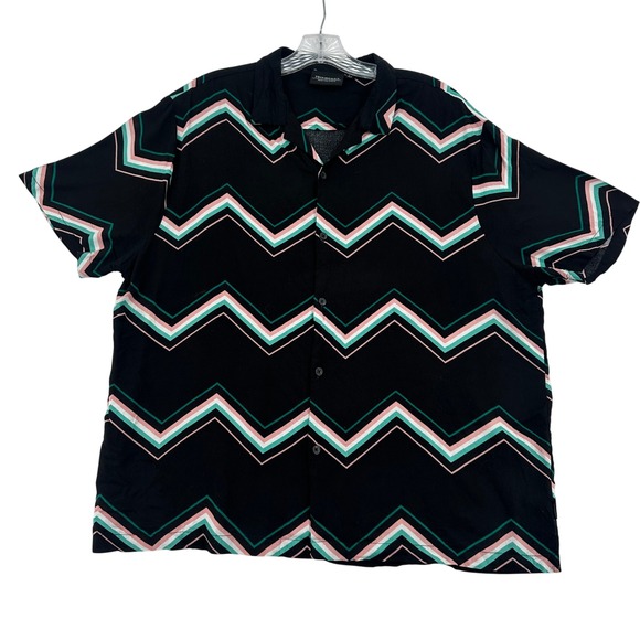 7 Diamonds Mens L Nashville Rebel Button Down Shirt Black Zig Zag Print City - Picture 1 of 9